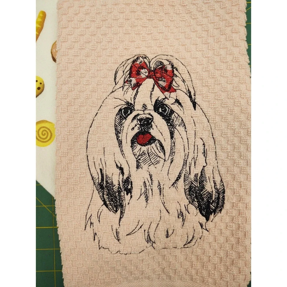 Shih Tzu Dog With Hair Bow Kitchen Bath Hand Bar Towel Set of 2 Great Gift!